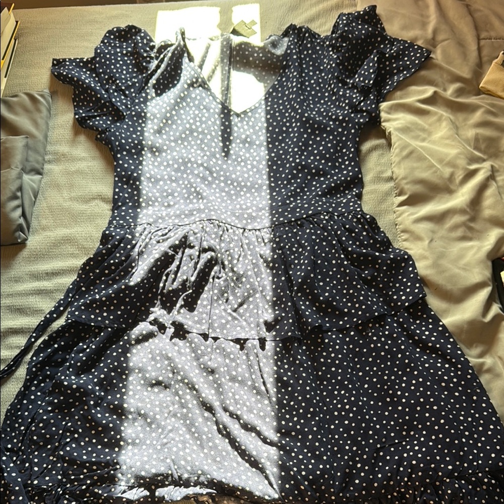 Bobeau Navy and White Polka Dot Top